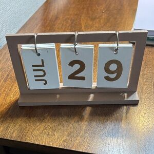Wooden Perpetual Calendar with White and Gold Accents